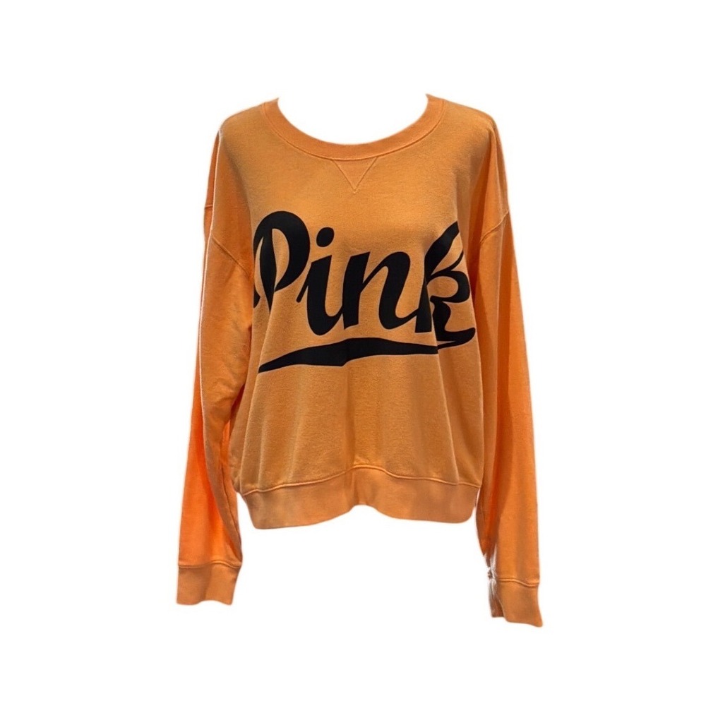 Victoria's Secret PINK Crewneck Sweatshirt Peach‎ Orange Graphic Logo Large